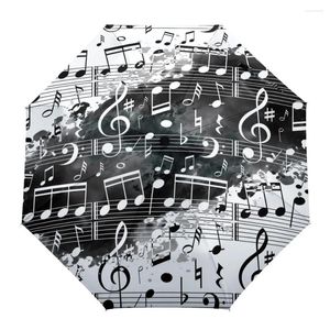 Paraplyer Musikanmärkning svart vit akvarell stänk anpassad icke automatisk för kvinnor manlig vindtät fällande regn paraplyparasol