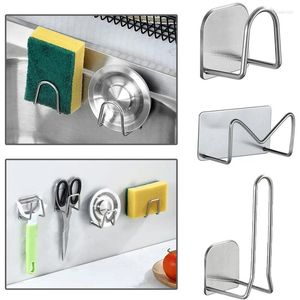 Kitchen Storage Sponges Holder Sink Draining Rack Stainless Steel Self Adhesive Wall Hooks Pot Lid Organizer