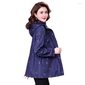 Trench da donna Cappotto da donna autunno Moda Capispalla con cappuccio stampato Capispalla femminile di mezza età di alta qualità Basic Casual Top 2024