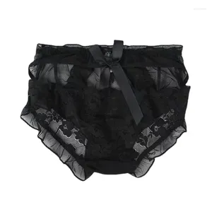 Women's Panties Sexy Women Lace Hollowed Out Transparent Lolita Underwear Big Size Briefs Bow Comfortable Black White XXL