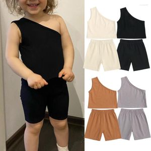 衣料品セット2024幼児の女の子の夏の服装服ソリッドノースリーブショーツ2 PCSスーツリトルベビーガール6M-4Tカジュアルトラックスーツセット