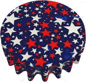 Table Cloth Patriotic Red And White Stars Tablecloth Round 60 Inch Theme Cover Decorative For Kitchen Dining Party Decor