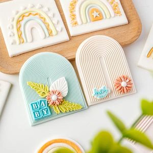 Bakning Mögel Akryl Baby Birthday Cookie Cutter Cartoon Arch Rainbow Fondant Biscuit Mold Wedding Dessert Table Decoration Diy Tool