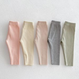 Calças ins 2024 coreano outono bebê meninas calças de algodão com nervuras versátil leggings infantis apertado magro bottoming menina nascida