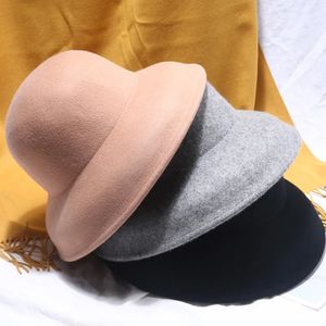 ウールフェルトの帽子フロッピーワイドブリムウィンターハット女性Fedora Hat Plain Ladies Hat Dress Church Church Cloche Bowler Hat Crushable 240126