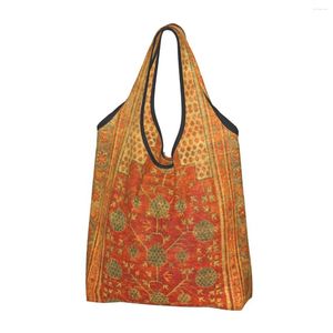 Shopping Bags Antique Chinese Silk Rug Bag Women Portable Large Capacity Groceries Bohemian Floral Persian Style Shopper Tote