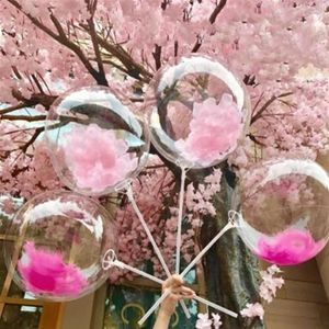 Bobo transparente claro balões com confetes de penas 12 18 polegada suporte balão casamento decro hélio bolas infláveis gift303t