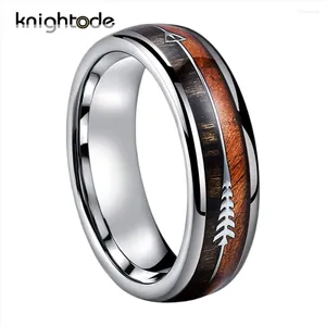Кольца кластера 6 мм, кольцо из карбида вольфрама, кольцо из нержавеющей стали со стрелой/инкрустацией из дерева коа для мужчин и женщин, обручальное кольцо, подарок для пары, купол, полированный, комфорт