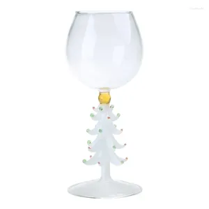 Bicchieri da vino Calice in vetro di Natale-Bicchiere da vino con statuetta ad albero Bere senza stelo Divertimento festivo Novità-Regalo Donna M6CE