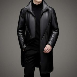 Дизайнерская кожаная куртка для мужчин на осень и зиму, пуховая внутренняя подкладка из овчины средней длины, свободный крой QZ6M