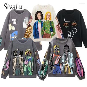 Kadın Hoodies Sivatu Trafı Kadın Sweatshirts 2024 Moda Güzellik Kızlar Günlük Kadın O boyun şık kazak üstleri baskılar