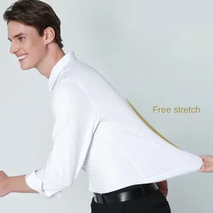 Men's Casual Shirts Elastic Shirt Long Sleeved Slim Fit Non Ironing Business White Professional Dress Korean Version