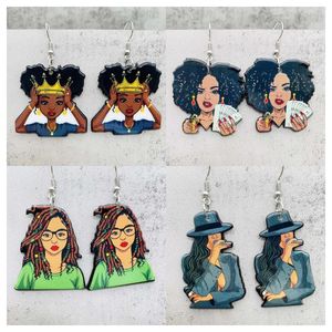 Dangle Brincos Chegada Corte Acrílico Figura Africana Personagem Coroa Para Mulheres Jóias Exclusivas Atacado