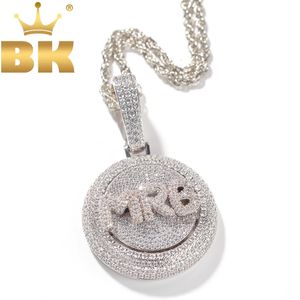 The Bling King Personalized Bubble Initial Letter Rotertable Pendant Necklace Full CZ Custom Spinning Pendant Hiphop Jewelry 240119