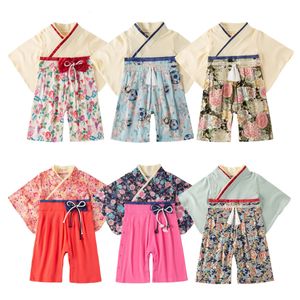 Dzieci japoński w stylu Kimono Baby Girls Boys 5 typy maluch niemowlę bawełniane kimono chłopcy kombinezon kostium ubrania 240118