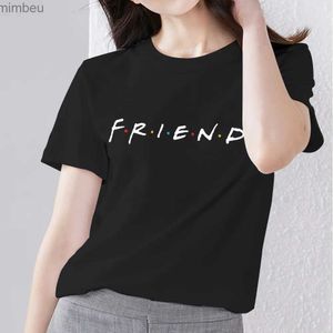 Koszulka damska prosta damska koszulka odzieżowa czarna swobodna, szczupła górna część przyjaciela wzór drukujący panie moda młodzież na szyję krótki rękaw L240201