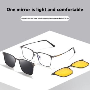 Metal 3 In 1 Style Magnet Clip On Glasses Frame Trend Polarized Sunglasses For Men Optical Computer Glasses UV400 240201