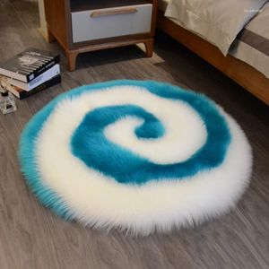 Carpets 40cm Circle Candy Design Shaggy Carpet Artificial Sheepskin Wool Faux Fluffy Mats Cute Area Rug Children Room Home Decor