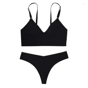 Set di reggiseni Set di reggiseni intimi Set di tute sportive senza cuciture in seta di ghiaccio con scollo a V femminile traspirante