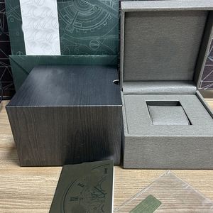 Luksusowy Projektant P Gray Brown Square Watch Box Drewno skórzany materiał Certyfikat Pakiet Broszura Pełna zestaw luksusowych akcesoriów zegarek dla mężczyzn Box Factory Box Prezent