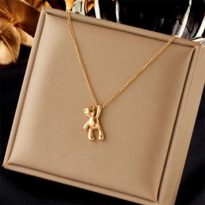 14k Yellow Gold Cute Bear Pendant Necklace For Women Fashion Girls Clavicle Chain Jewelry Birthday Lovers Gifts