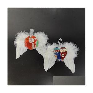 クリスマスの装飾熱伝達天使の翼クリスマス装飾羽ペンダントラウンドとハート二重層DIYツリーハンギングTA DHXI9
