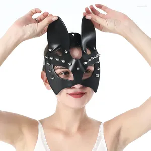 Fontes de festa Uyee couro gato olhos máscaras punk sexy cosplay máscara de coelho para mulher arnês gótico casal jogador traje especial