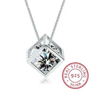 Chokers 925 Sterling Silver Cube Zirconia Pendant Necklace For Women Gift 45cm Link Chain choker collares kolye S-N76 YQ240201