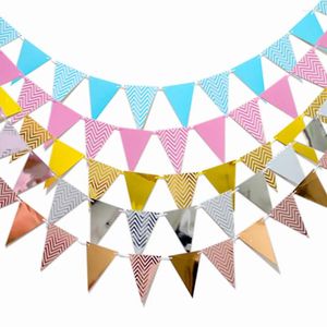 Party Decoration 2M Paper Gold Silver Flags Pennant Bunting Garland Banner For Wedding Birthday Festivals Bridal Shower Supplies