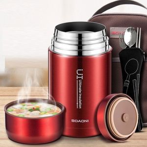 BOAONI 750ml 1000ml Food Thermal Jar Vacuum Insulated Soup Thermos Containers 316 Stainless Steel Lunch Box with Folding Spoon T202326