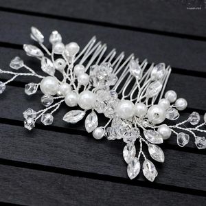 Hårklipp för kvinnor bröllop combs tillbehör silver färg färg pärla strass smycken brud huvudstycke gåva