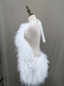 Casual Dresses Natural Ostrich Feather Lace Up Backless Sexy Dress For Women Furry Fluffy Halter Real Fur 2024 Peach Fuzz