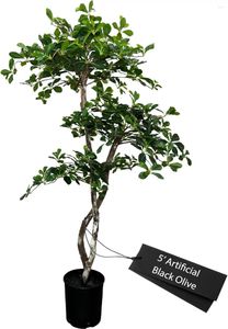 Decorative Flowers Hand-Made 5' Black Olive Leaf Artificial Tree With Ethically Sourced Real Wood Trunks Green