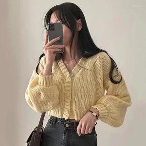 Women's Knits 2024 Autumn Women Clothing Sweet Sweater Jackets Suetre Mujer V-neck Solid Knitwear Casual Cropped Cardigan Y2k Tops Pull