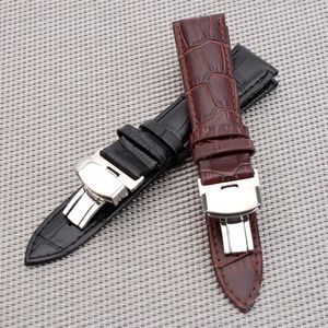Steel clasp 16mm 18mm 20mm 22mm Watch Band Strap Push Button Hidden Butterfly Pattern Deployant Buckle Leather black Brown209S