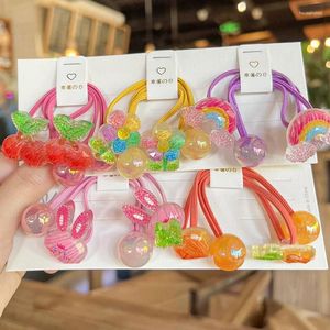 Hårtillbehör 2024 Sommarfärgplast Cherry Rabbit Flower Elastic Band For Girl Children Cute Kawaii Fancy Ponytail Holder Rubber Teis