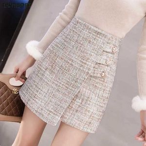 Skirts Fall Winter Button Front wool Tweed mini wrap skirts womens 2021 black Thick short high waisted a line Skirts miniskirt YQ240201