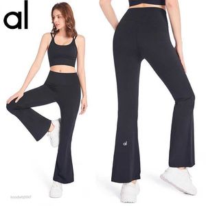 Lulu Nwt Al High midja Elasticitet Pants Gym snabb torr sportkonditionbyxor Slim var tunna täta breda ben leggings yoga outfit träning atletisk citron m5ut