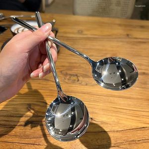 Spoons Stainless Steel Large Square Kitchen Spoon Flat-bottomed Rice Soup Ladle For Dessert Ice Cream Serving Spatula Tableware