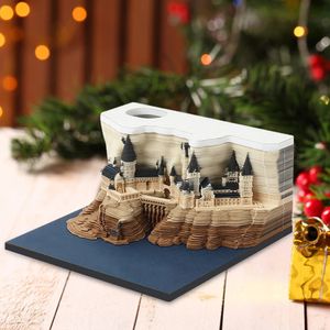 3D Desk Calender Memo Pad Castle House Sculpture Tear Off Paper avslöja magisk nonsticky Note Diy Creative Gift 240125