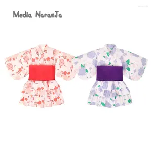 Clothing Sets Spring And Summer Girls' Suit Bandage Top Cake Layer Skirt Japanese Kimono