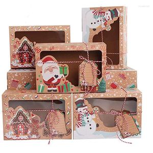 Present Wrap 6/9/12pcs Christmas Kraft Paper Cookie Box For Donuts Cake Candy Baking With Tags Ribbons Decoration Supplies