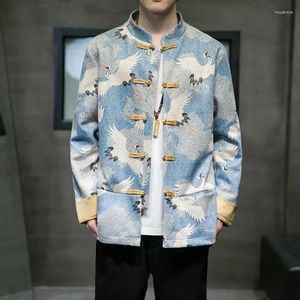 Etnisk kläder Kinesisk stil Herrjacka Mocka Tyg Lång ärmstativ Stativ Collar Embroidered Buckle Tang Suit Improved Hanfu Autumn Coat