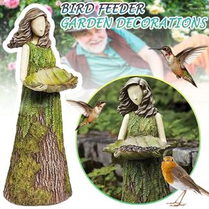 Decorações de jardim conto de fadas floresta menina alimentador de pássaros ao ar livre resina artesanato pátio gramado estátua decorativa