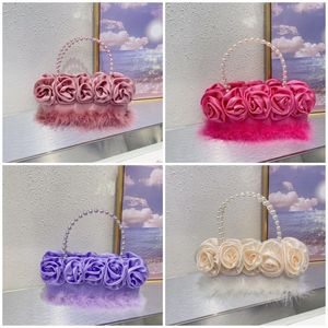 Mode lyxig design Pearl Rose Flower Women's Handbag Evening Bag Wedding Party Prom Handhållen axel underarm plånbok 240125