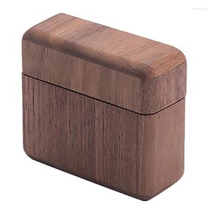 Jewelry Pouches Engagement Ring Box Handmade Walnut Wooden Rosewood Wedding Valentine's Gift With Magnet Cover Portable