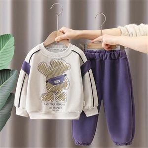 2024 New Fashion Suit Children's Clothing Backpack Teddy Bear Hoodie Long Sleeved Two-piece Set Trendy Boy Set