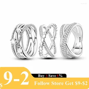 Küme halkaları gümüş 925 çok halkalı aralıklı elmaslar kübik zirkon parmak yüzüğü kadınlar için mücevher düğün nişan hediyesi