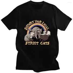 Polos الرجال يدعمون القطط المحلية في الشوارع الخاصة بك قميص مضحك القمصان راكون الرجال نساء أزياء القمصان الصيفية القطن القطن الأكمام الشوارع