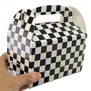 Present Wrap 2st Checkered Racing Treat Boxes Cardboard Black and White Candy Goodies for Kids Race Car Theme Birthday S